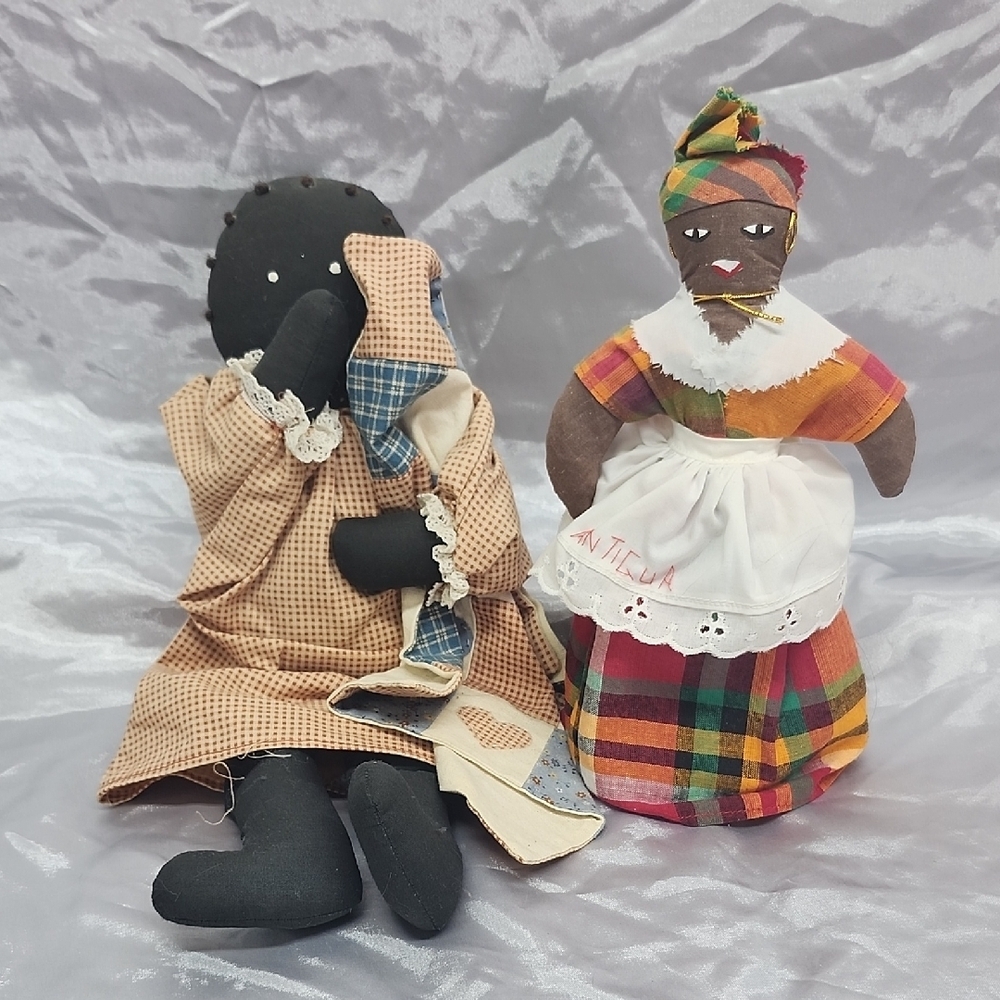 Handmade African American Rag Dolls Set Of 2 Folk Art